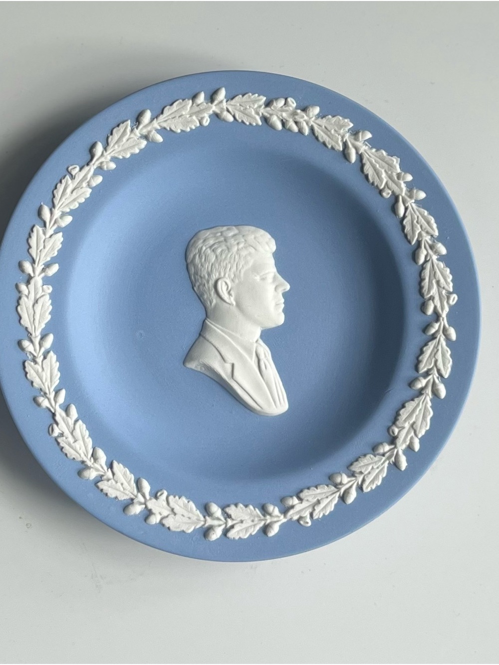 Wedgwood Light Blue Jasperware Plate - White Relief Portrait of John F. Kennedy